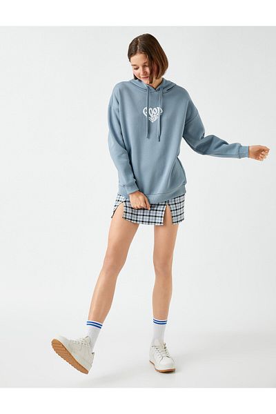 Koton Oversize Printed Sweatshirt Hooded With Fleece Inside