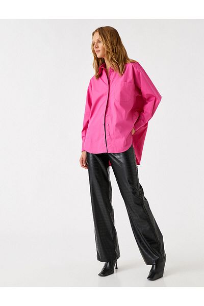 Koton Oversize Shirt Pocket Cotton