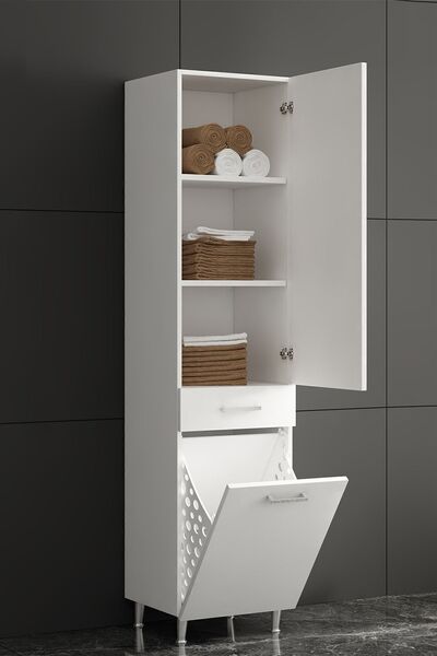 ÖZCEDEN 40 Cm Boy Dolap Mdf Beyaz Sepetli