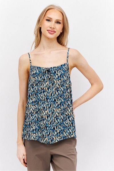 Esprit Women Square Neck Sleeveless Allover Print Top, Teal Green Combo