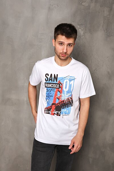 DK DAKSEL Tricou pentru bărbați cu imprimeu San Francisco de bază de culoare ...