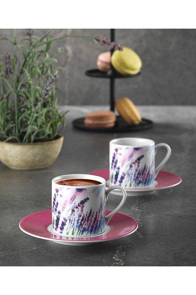 Luvilavant Coffee Cup Set of 2 Purple Lilac Colored Lavender Pattern