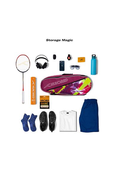 Hundred Ideal Badminton & Tennis Racquet Kit Bag Red Polyester with Side Pouch Padded Back Straps