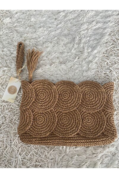 PeriStore Hasır Motifli Portföy El Örmesi Çanta 35x25cm Büyük Boy