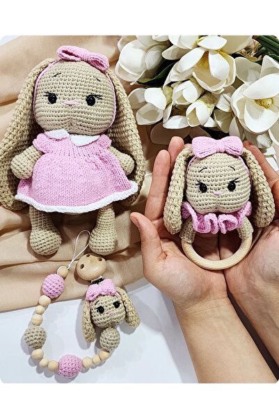 Damla Amigurumi Tavşan Linda 3lu set - oyun arkadasi