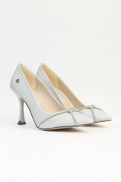 Pierre Cardin PC-54036 Γυναικεία γκρι σατέν παπούτσια με τακούνι