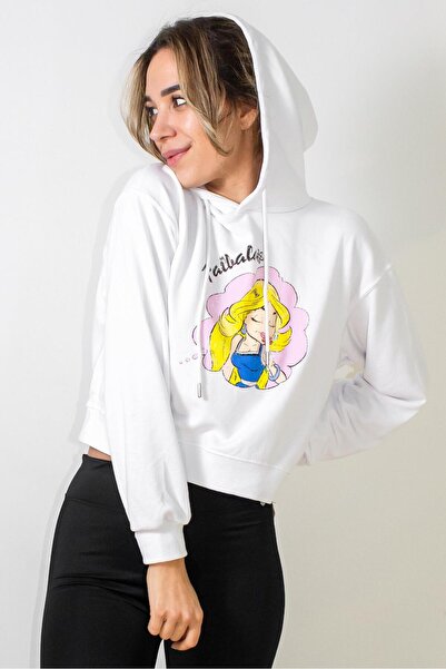 ARESMODA سويت شيرت فالبالا أستريكس بغطاء للرأس ومطبوع من الصوف باللون الأبيض