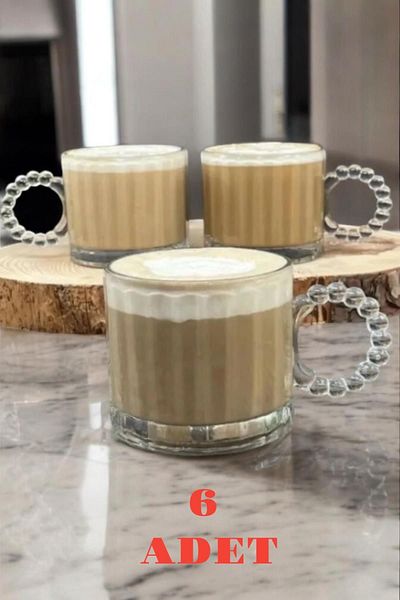 İLİVA 6-Piece Large Size Beaded Glass Mug - Glass