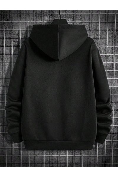 aynewmoda Черен суитшърт с качулка и принт на аниме герой