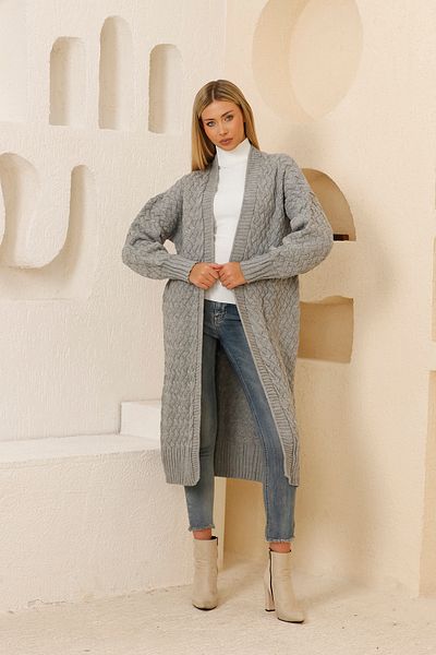 İKLİM LİFE Long Gray Hair Knitted Cardigan