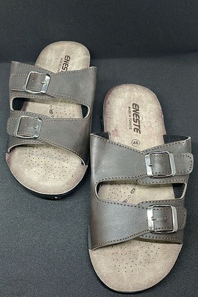 GENÇ Men's Slippers Eneste - Large Size, Double Buckle Adjustable