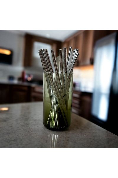 Krm Ambalaj 6*20 Metalized Silver Gray Paper Straws, 25 Pieces