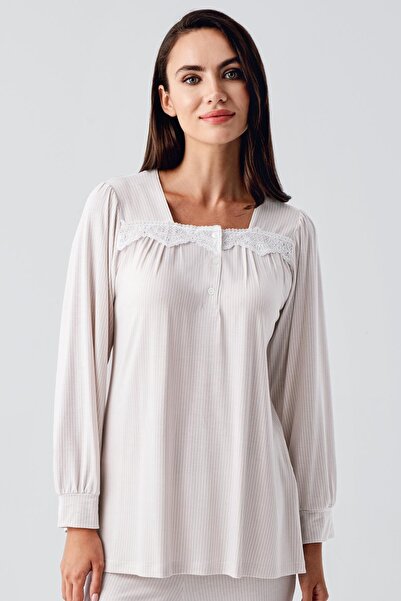 Artış Σετ μακρυμάνικη πιτζάμες ελαστική παχύρρευστη δαντέλα