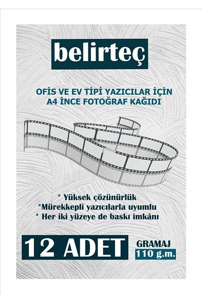 Belirteç A4 Photo and Certificate Paper A4 Size Thin Silky Coated 110 Gr 12 Pieces