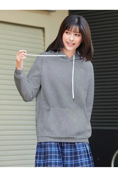 aynewmoda Oversize Gray Hooded Sweatshirt - Unprinted