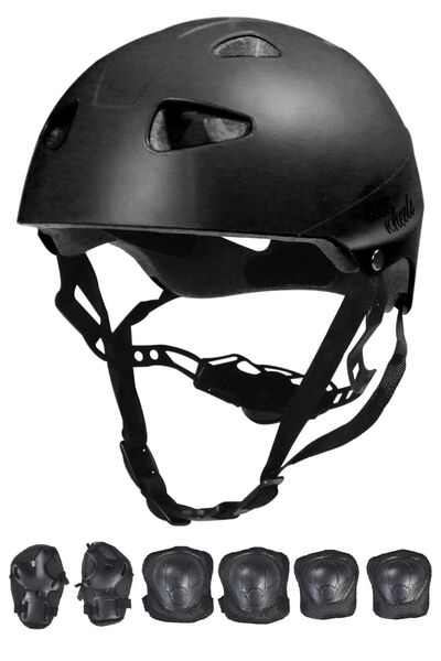 Sportaj Children's Sports Protective Helmet - Black Knee Pad Elbow Pad Set, Skateboard Bike Scooter Roller Skate Interior
