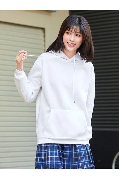 aynewmoda Λευκό φούτερ με κουκούλα Oversize