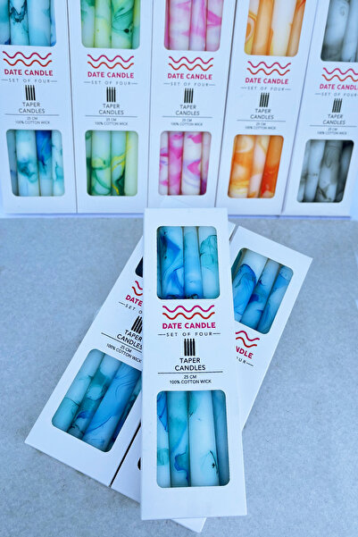 SANAT SEPET İŞLERİ Date Candle El Yapımı Mermer Desenli Şamdan Mum