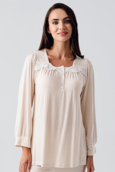 Artış Flexible Viscous Lace Long Sleeve Pajama Set