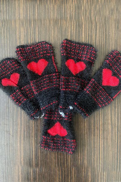 Çt Çeyizci Tekstil Yumoş 5-Piece Heart Fiber Set - Black and Red Dowry Box