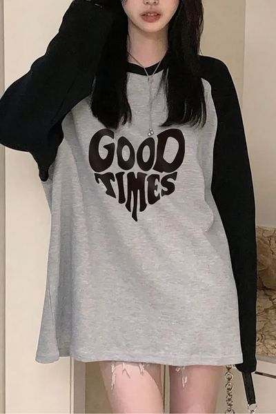 EFBUTİK Unisex Good Times Gray Black Long Sleeve T-Shirt