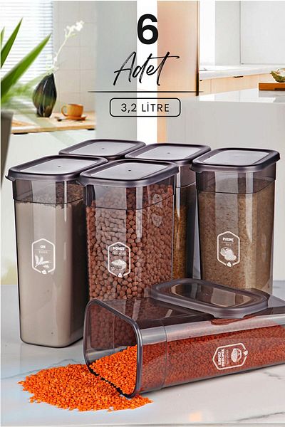 Kitchen Life مجموعة من 6 حاويات تخزين مستطيلة كبيرة الحجم بسعة 3200 مل، حاوية تخزين حلوى الشاي بسعة 3.2 لتر