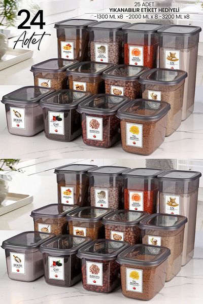 Kitchen Life 24-Piece Labeled Moly Rectangular Food Storage Container Set X8(1300ML-2000ML-3200ML) Wide - Hard Lid