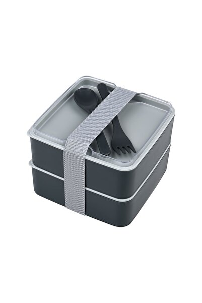 Cosiness Double Kare İki Katlı Lunch Box Beslenme Saklama Kutusu - Gri