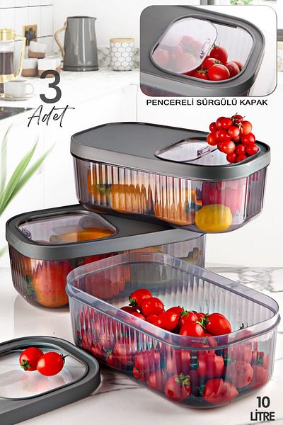 Kitchen Life 5-Liter Detergent Tablet Storage Striped Box with 3 Labels - Food Container with Sliding Lid