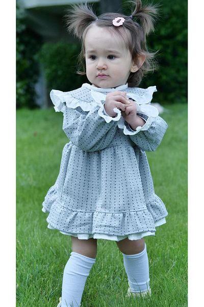 Jikko Baby Polka Dot Baby Collar Dress - 9035ms