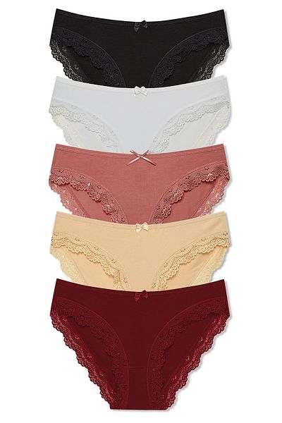 HNX Γυναικεία εσώρουχα 5 συσκευασιών Sur Lace Λεπτομερή βαμβακερά