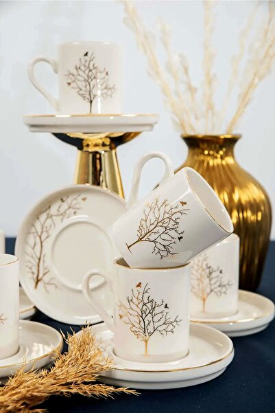 Kitchen Life 12 Parça 6 Kişilik Hayat Ağacı Kahve Fincan Takımı - Kahve Fincanı Seti 105ml