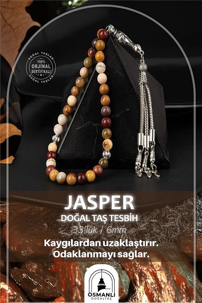 OSMANLI DOĞAL TAŞ Jasper 33 Natural Stone Rosary - 6mm