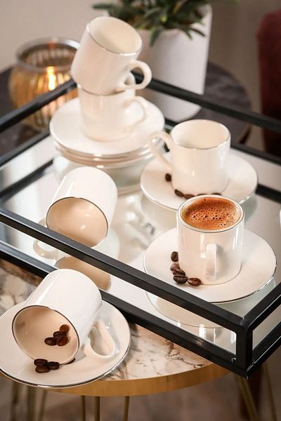 Kitchen Life Silver EdGed Coffee Cup Set for 6 People - 12 Pieces, 100 ml