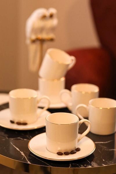 Kitchen Life 12-piece Coffee Cup Set with Gold Edge for 6 People - 100 ml