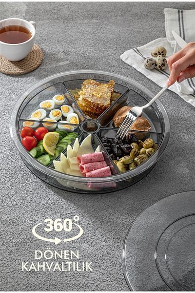 Kitchen Life Large Size 6 Compartment 360 Degree Rotating Breakfast Set - Round Breakfast Set with Detachable Bowl