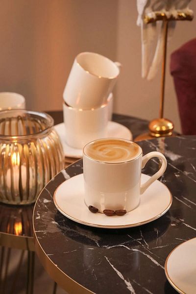 Kitchen Life 12-piece Coffee Cup Set with Gold Edge for 6 People - 100 ml