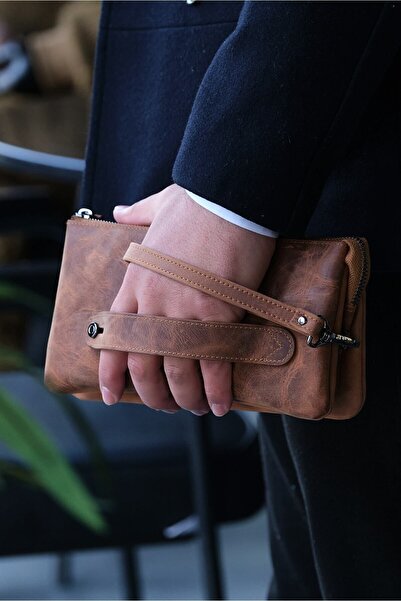 Louise Motto %100 Deri Unisex El Çantası - Erkek & Kadın Için Hediye - Hakiki Dana Derisi Çanta - Kahverengi/taba