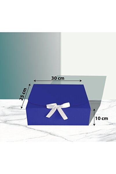 BAŞAK BEYAZ KURDELELİ LACİVERT HEDİYE KUTUSU