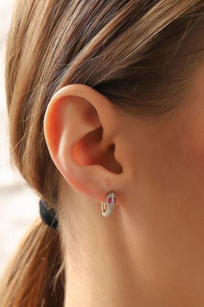 MOOM MÜCEVHERAT Kadın 14 Ayar Altın Küpe Minimalist Zirkon Taş Yılan Figürlü Halka Altın Küpe 12 Mm