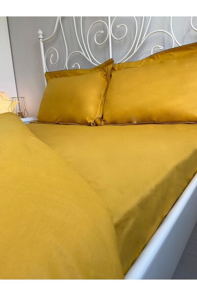 calinahome ملاءة مطاطية مزدوجة بلون الخردل