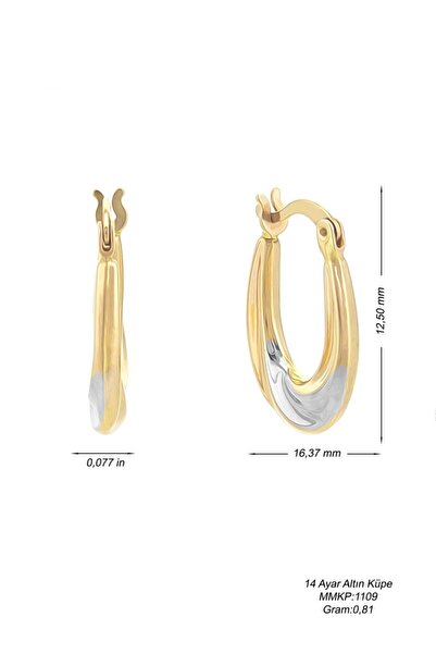MOOM MÜCEVHERAT Kadın 14 Ayar Altın 2 Renk Sarı Beyaz Halka Küpe