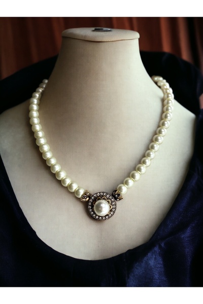 FAYRA ACCESSORIES Kristal Taşlı Yuvarlak Inci Kolye