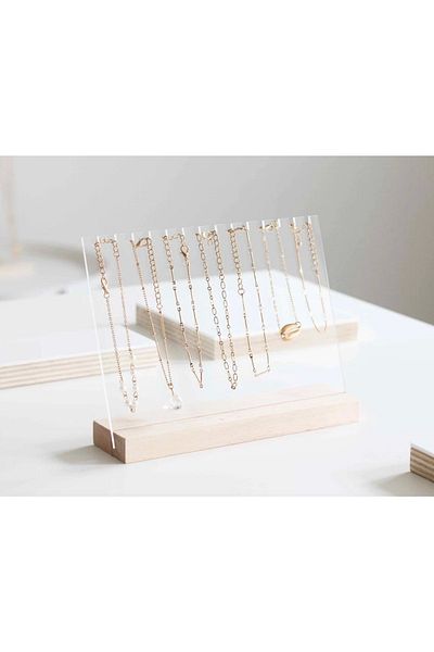 Kpleksi Estella Compartment Acrylic Bracelet, Wooden And Plexiglass Stand, Plexiglass Organizer