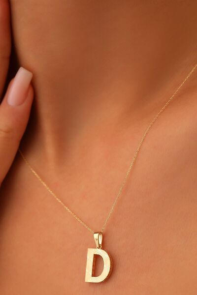 MOOM MÜCEVHERAT Kadın 14 Ayar Altın Harf Kolye D Harfi Altın Kolye Zincirli K...