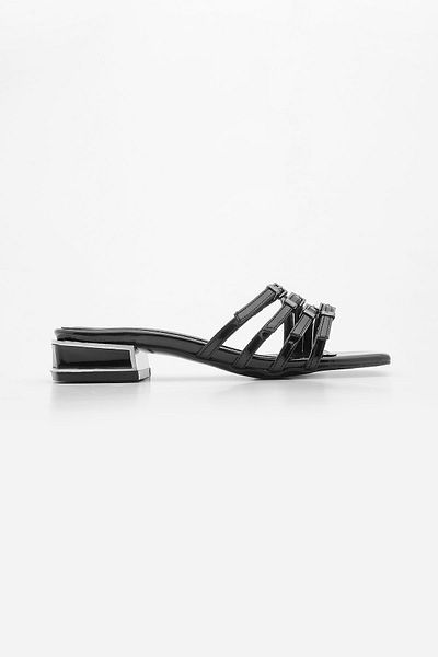 Marjin Black Women's Heeled Slippers - Blunt Toe and Banded Leykes