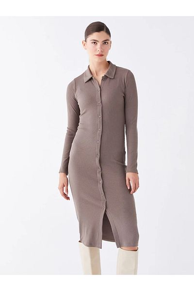 LC Waikiki Lcw Vision Light Brown Long Sleeve Women's Dress Shirt