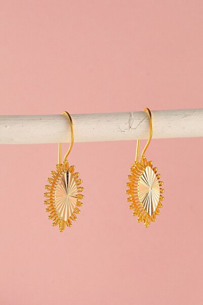 MOOM MÜCEVHERAT Kadın Altın Kalemli Sallantılı Mekik Küpe 14 Ayar