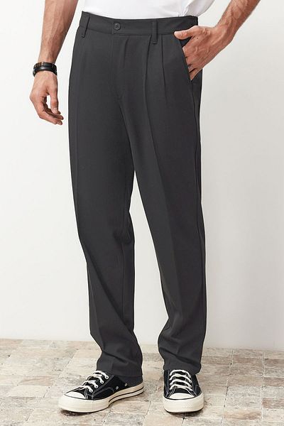 Trendyol Collection Anthracite Pleated Classic Baggy Fit Fabric Trousers Tmnss24Pl00024