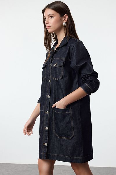 Trendyol Collection Tmavě modrý obyčejný džínový trenčkot TWOAW25TR00046